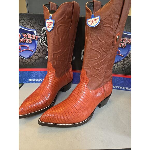 WILD WEST COGNAC 3X-TOE GENUINE TEJU LIZARD WESTERN COWBOY BOOT 11.5 (EE) main image 5